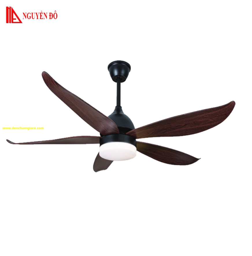 Quạt trần cánh nhựa có đèn QViFa - 58/Coffee công suất 40W, động cơ DC tiết kiệm điện, đèn led 3 chế độ ánh sáng, điều khiển từ xa bằng Remote