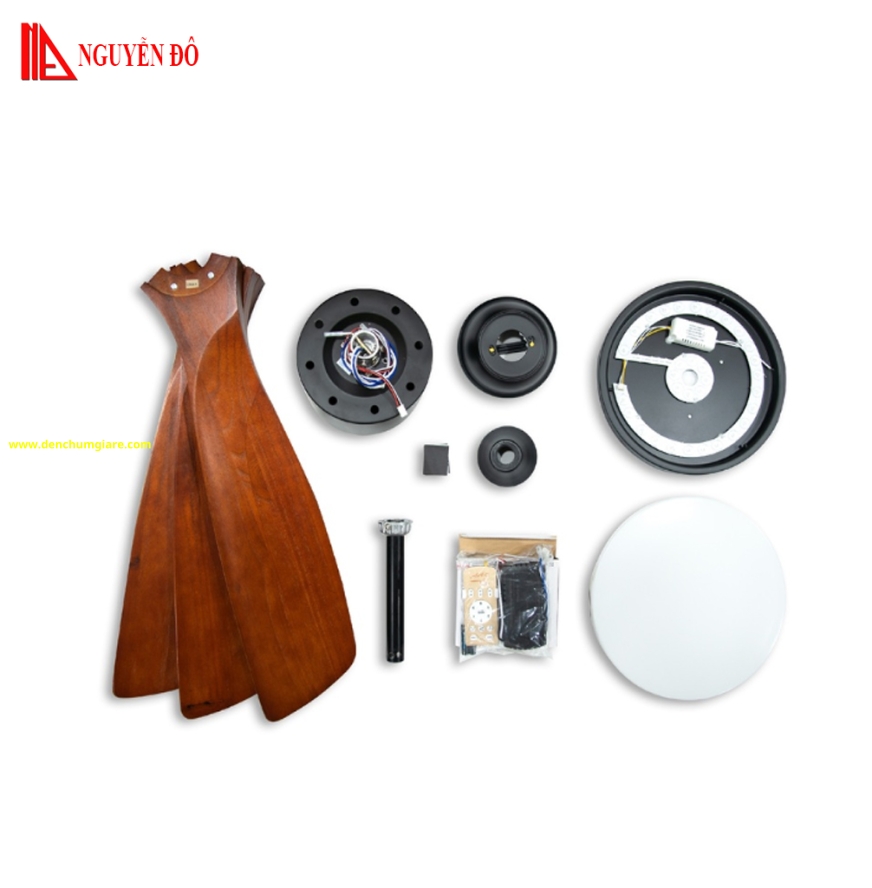 Quạt trần cánh gỗ có đèn QViFa - 59 công suất 40W, động cơ DC, đèn led 3 chế độ ánh sáng, điều khiển từ xa bằng Remote