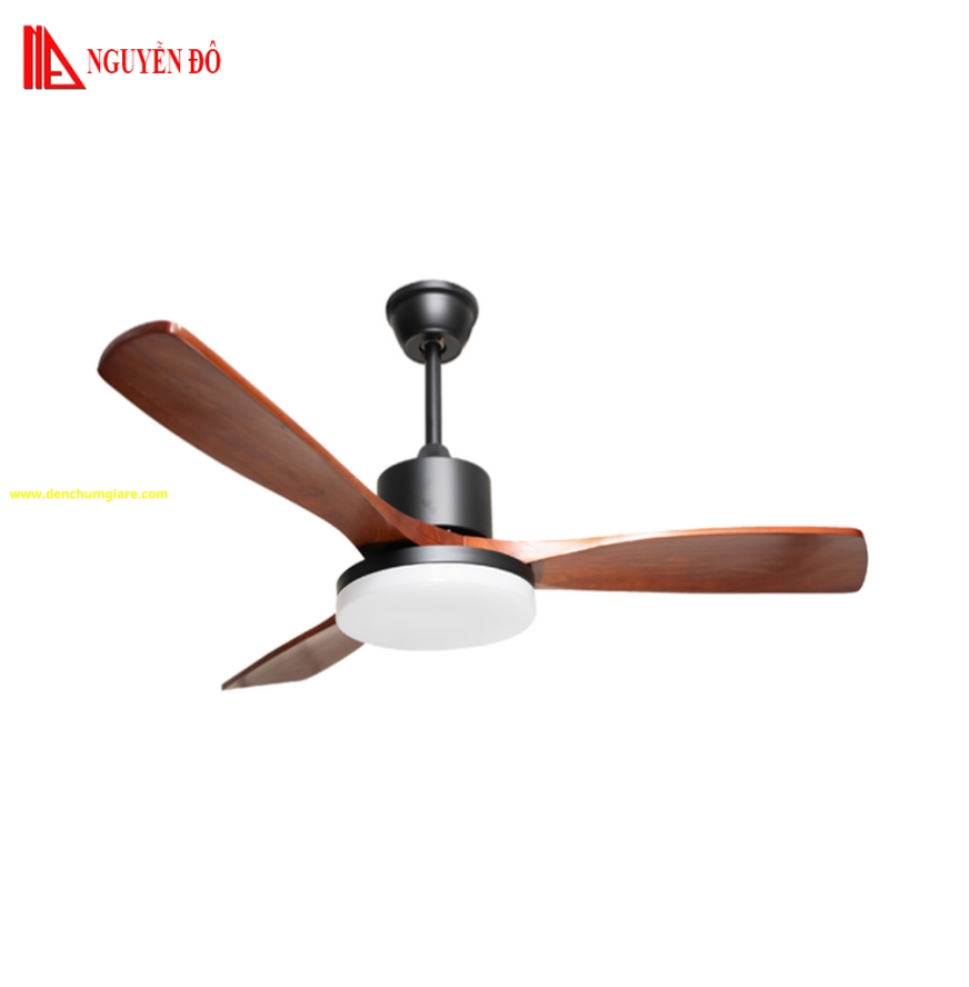 Quạt trần cánh gỗ có đèn QViFa - 59 công suất 40W, động cơ DC, đèn led 3 chế độ ánh sáng, điều khiển từ xa bằng Remote