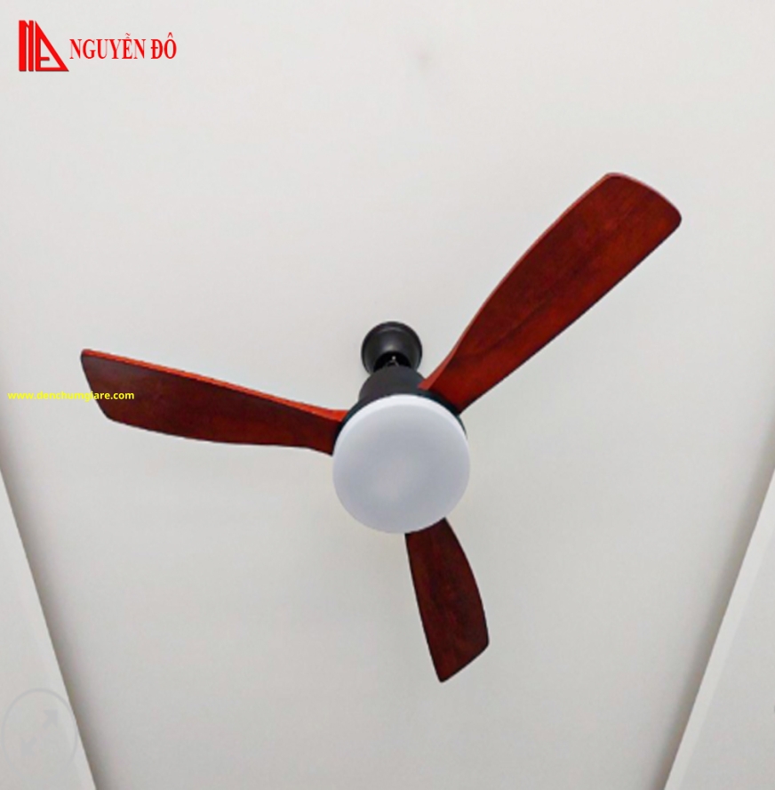 Quạt trần cánh gỗ có đèn QViFa - 59 công suất 40W, động cơ DC, đèn led 3 chế độ ánh sáng, điều khiển từ xa bằng Remote
