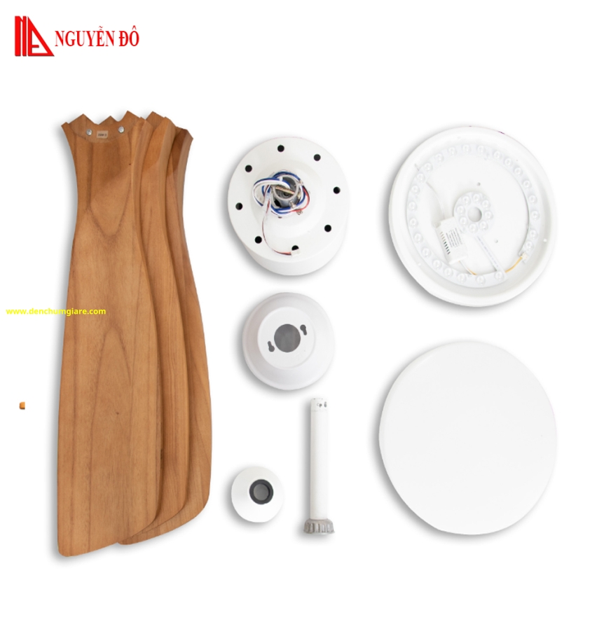 Quạt trần cánh gỗ có đèn QViFa - 60 công suất 40W, động cơ DC, đèn led 3 chế độ ánh sáng, điều khiển từ xa bằng Remote