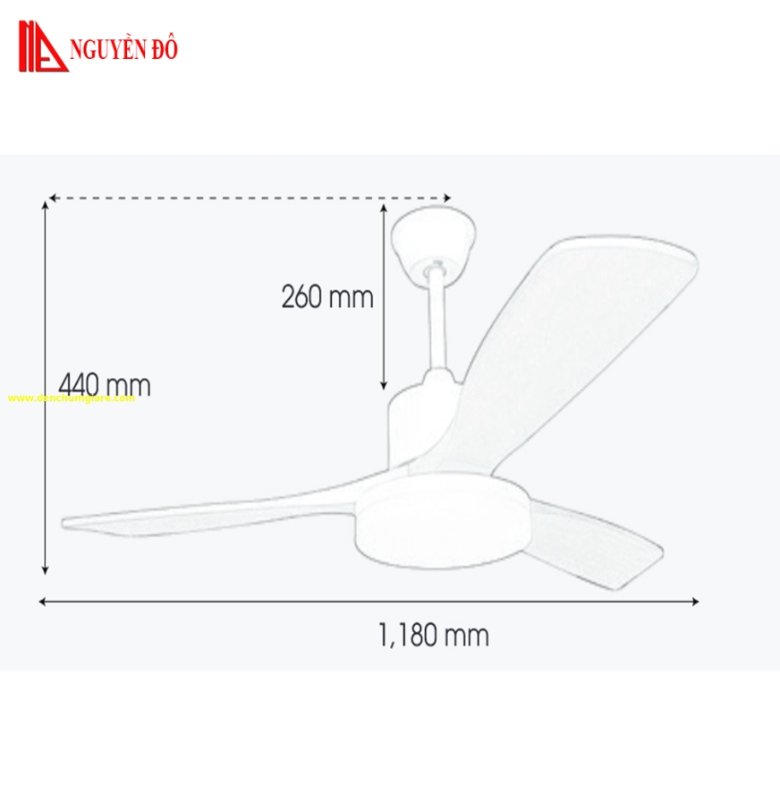 Quạt trần cánh gỗ có đèn QViFa - 60 công suất 40W, động cơ DC, đèn led 3 chế độ ánh sáng, điều khiển từ xa bằng Remote