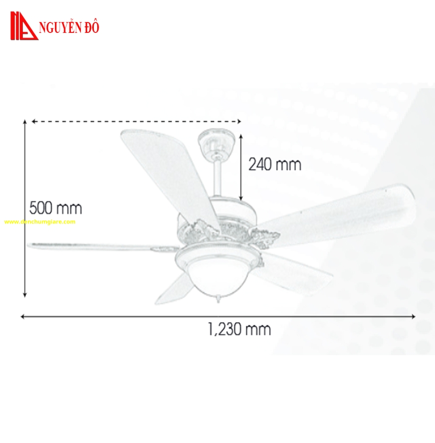 Quạt trần cánh gỗ có đèn QViFa – 600 công suất 40W, động cơ DC, đèn led 3 chế độ ánh sáng, điều khiển từ xa bằng Remote