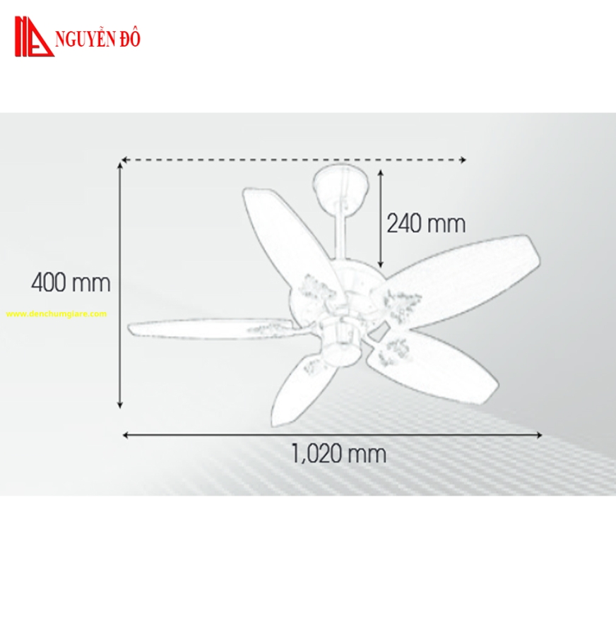 Quạt trần cánh gỗ 5 cánh QViFa – 605 công suất 40W, động cơ DC tiết kiệm điện, điều khiển từ xa bằng Remote