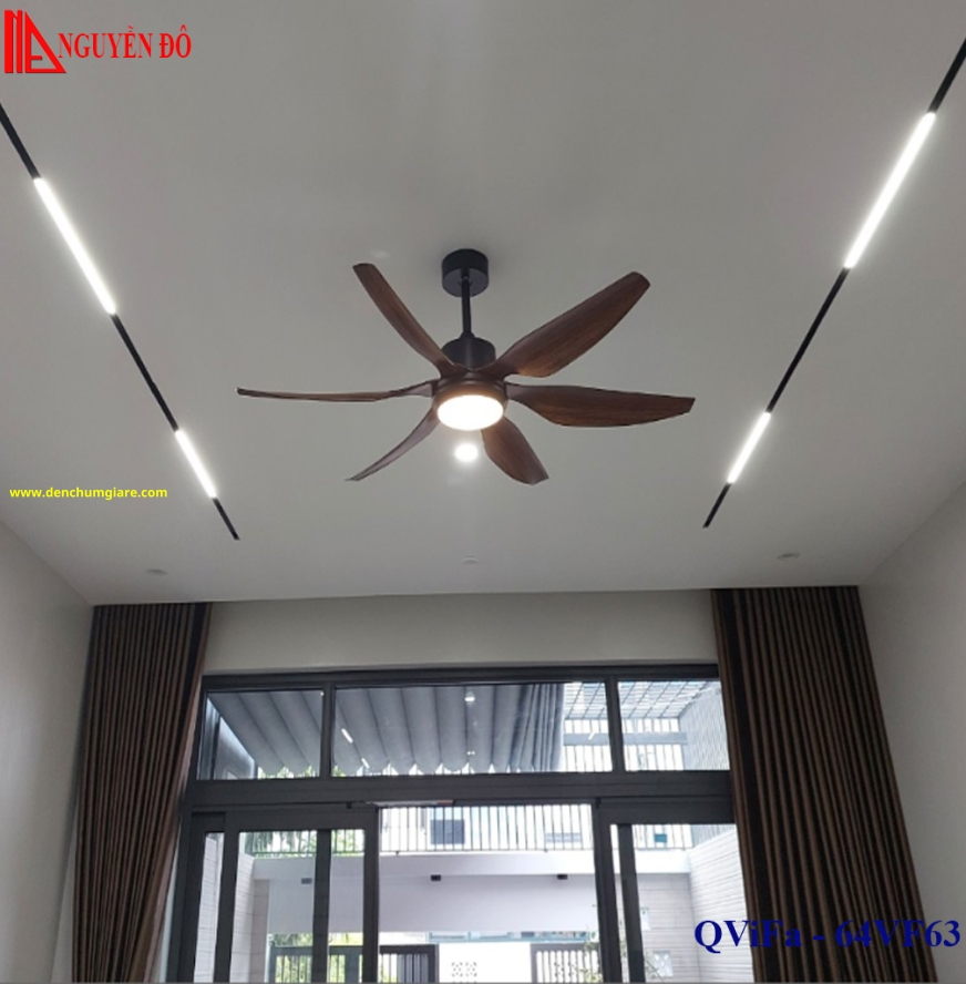 Quạt trần cánh nhựa có đèn QViFa - 64VF63 công suất 40W, động cơ DC tiết kiệm điện, đèn led 3 chế độ ánh sáng, điều khiển từ xa bằng Remote
