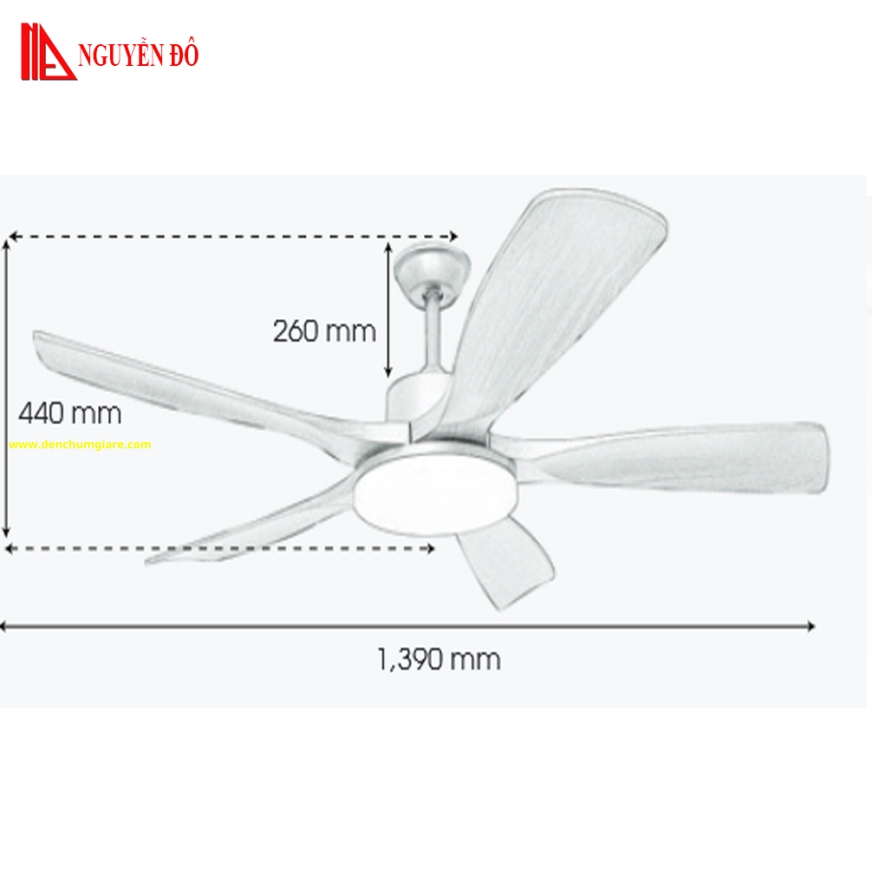 Quạt trần cánh gỗ 5 cánh QViFa - 76VF59 công suất 40W, động cơ DC tiết kiệm điện, điều khiển từ xa bằng Remote