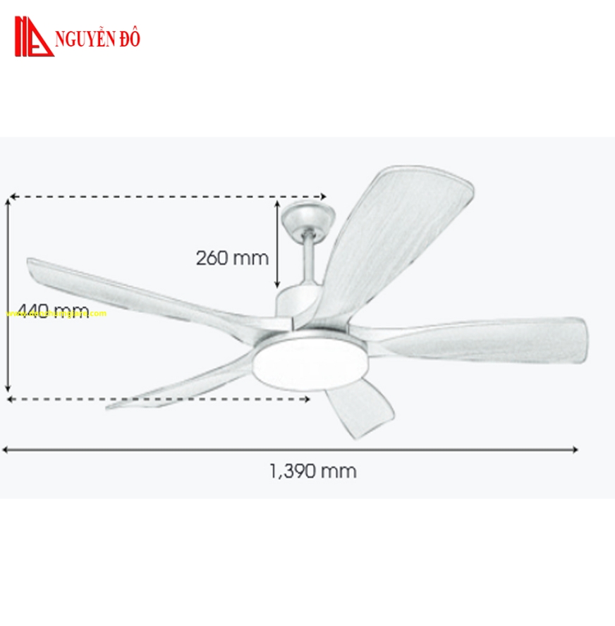 Quạt trần cánh gỗ 5 cánh QViFa - 76VF60 công suất 40W, động cơ DC tiết kiệm điện, điều khiển từ xa bằng Remote
