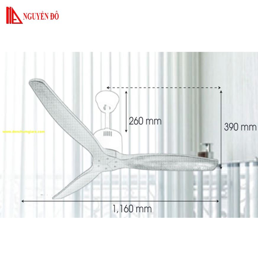 Quạt trần cánh gỗ 3 cánh QViFa – 91 công suất 40W, động cơ DC tiết kiệm điện, điều khiển từ xa bằng Remote