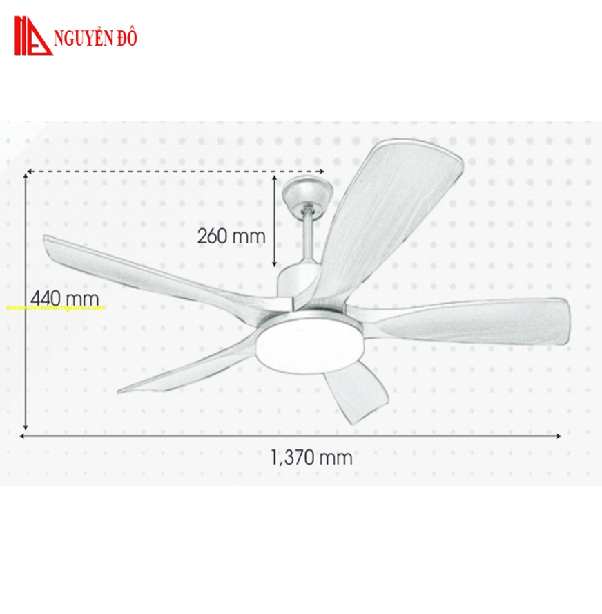 Quạt trần cánh nhựa có đèn QViFa – 95 công suất 40W, động cơ DC tiết kiệm điện, đèn led 3 chế độ ánh sáng, điều khiển từ xa bằng Remote