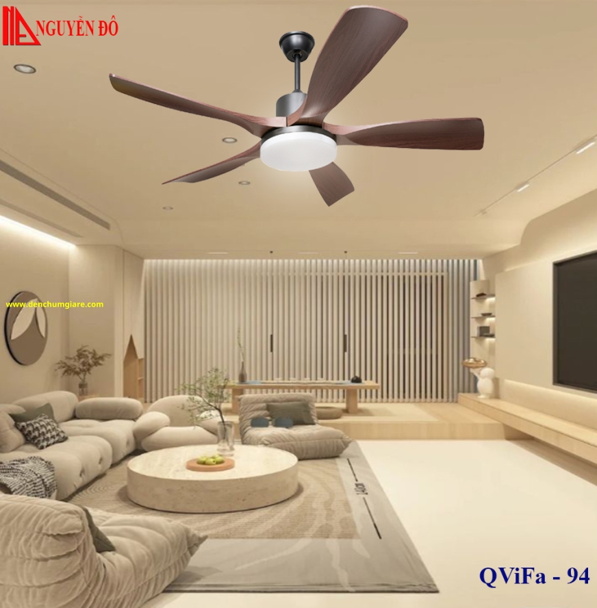 Quạt trần cánh nhựa có đèn QViFa – 94 công suất 40W, động cơ DC tiết kiệm điện, đèn led 3 chế độ ánh sáng, điều khiển từ xa bằng Remote