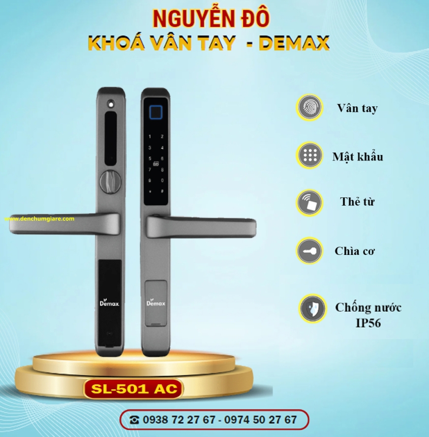 Khoá vân tay cửa nhôm Demax SL601 AG/ SL501 AG tiêu chuẩn Đức với 6 tính năng nổi bật 