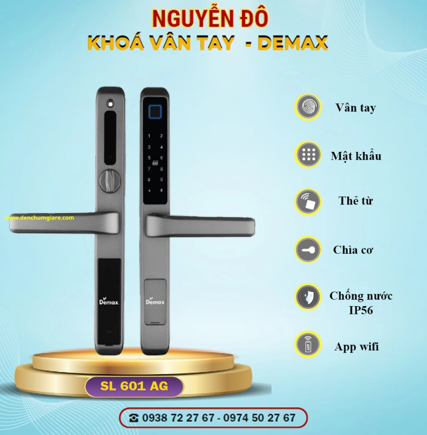 Khoá vân tay cửa nhôm Demax SL601 AG/ SL501 AG tiêu chuẩn Đức với 6 tính năng nổi bật 