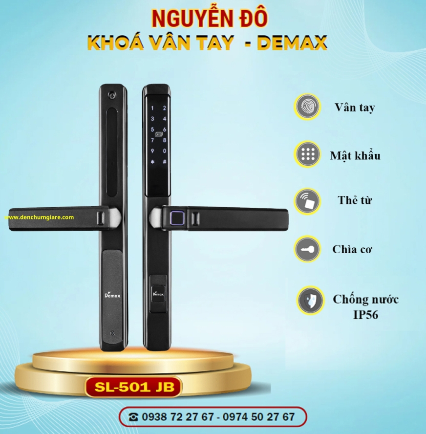 Khoá vân tay cửa nhôm Demax SL601 JB/ SL501 JB tiêu chuẩn Đức với 6 tính năng nổi bật 
