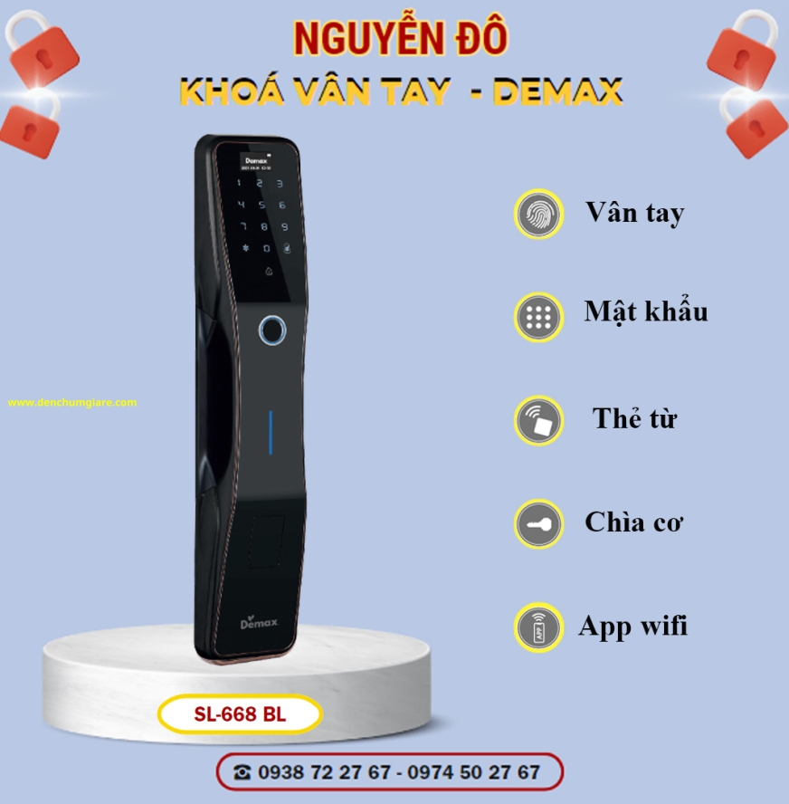 Khoá vân tay cửa gỗ Demax SL668 BL/SL668 AC tiêu chuẩn Đức với 5 tính năng nổi bật 