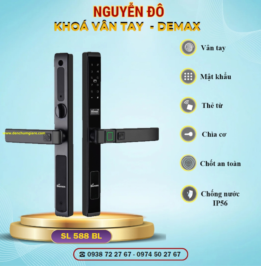 Khoá vân tay cửa nhôm Demax SL688 BL/SL588 BL tiêu chuẩn Đức với 7 tính năng nổi bật 