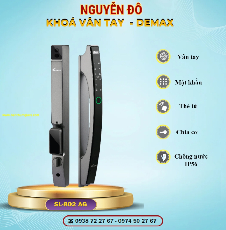  Khoá vân tay cửa nhôm Demax SL802 AG tiêu chuẩn Đức với 6 tính năng nổi bật 