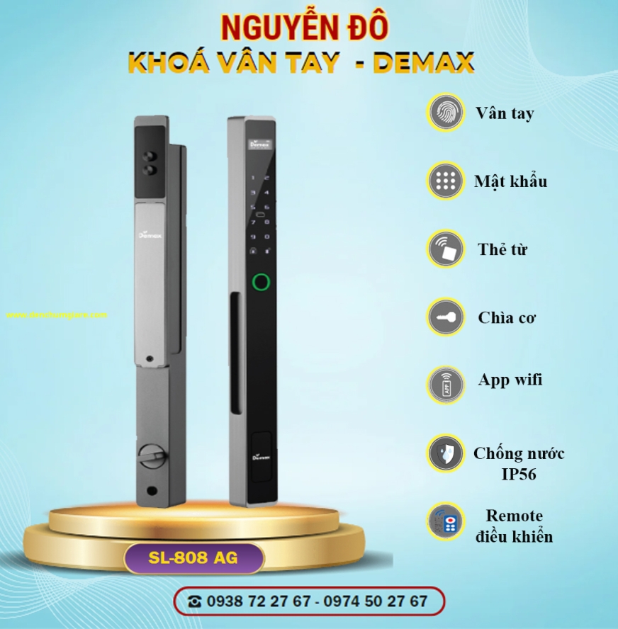 Khoá vân tay cửa nhôm Demax SL808 tiêu chuẩn Đức với 7 tính năng nổi bật 