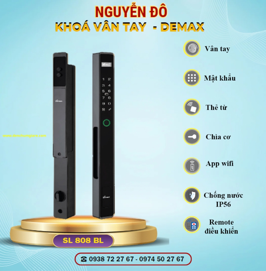 Khoá vân tay cửa nhôm Demax SL808 tiêu chuẩn Đức với 7 tính năng nổi bật 