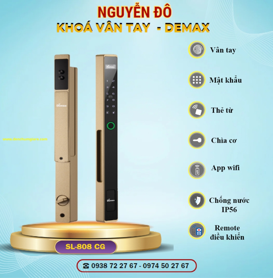 Khoá vân tay cửa nhôm Demax SL808 tiêu chuẩn Đức với 7 tính năng nổi bật 