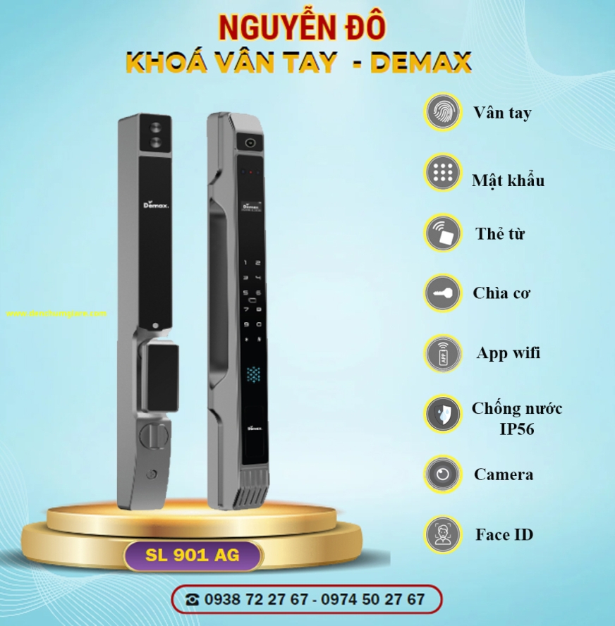 Khoá vân tay cửa nhôm Demax SL901 tiêu chuẩn Đức với 8 tính năng nổi bật 