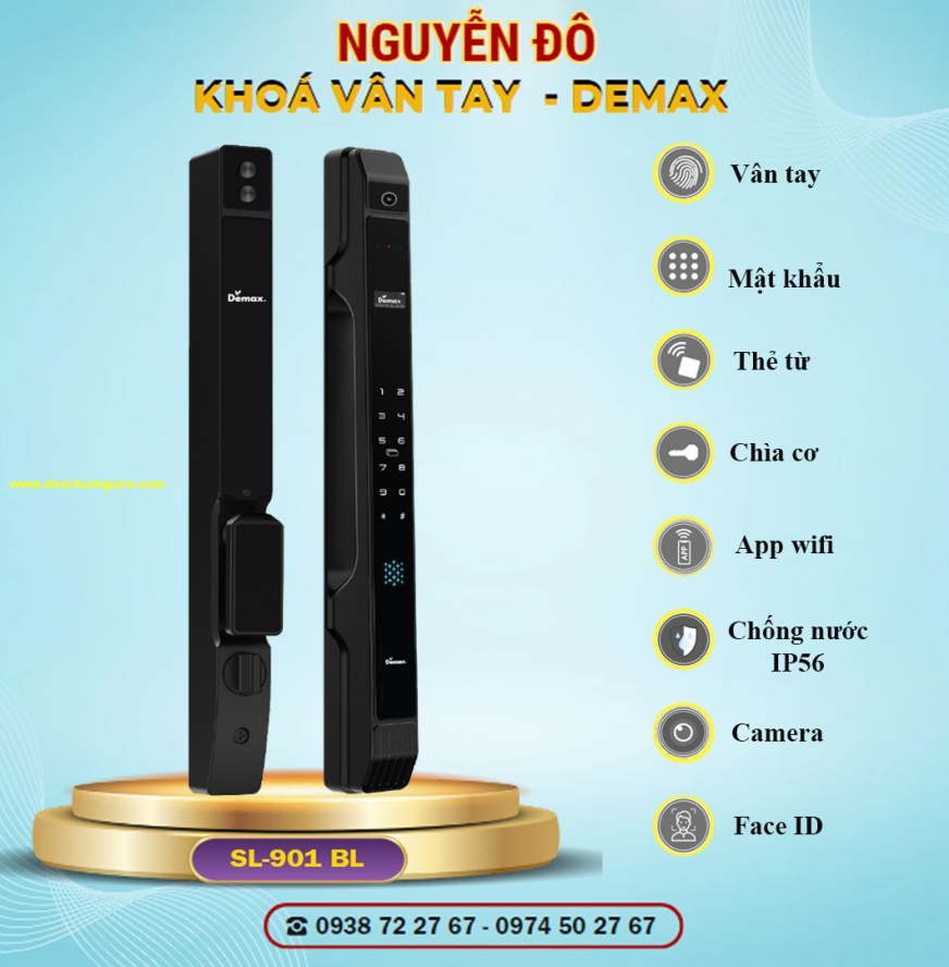 Khoá vân tay cửa nhôm Demax SL901 tiêu chuẩn Đức với 8 tính năng nổi bật 