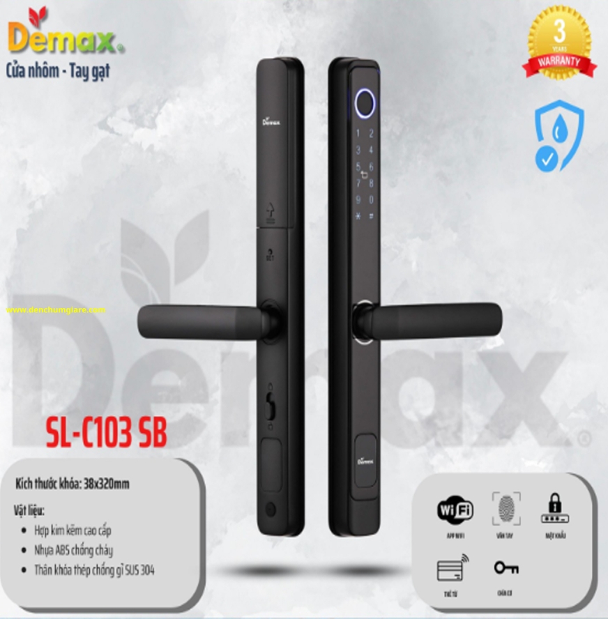 Khoá vân tay cửa nhôm Demax SL-C103 SB màu Đen tiêu chuẩn Đức với 6 tính năng nổi bật 