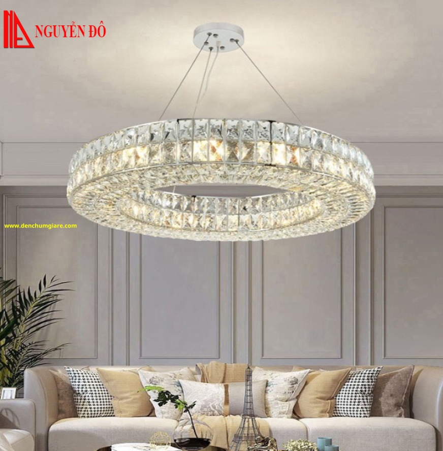 Đèn thả hiện đại, đèn thả pha lê TH-8074/600mm, 3 chế độ ánh sáng, tạo hình với 1 vòng 
