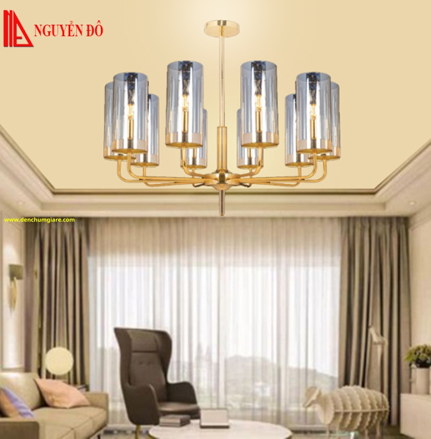 Đèn chùm hiện đại, đèn chùm trang trí TH-8088, tạo hình bởi hình trụ tròn thuỷ tinh và nến trang trí
