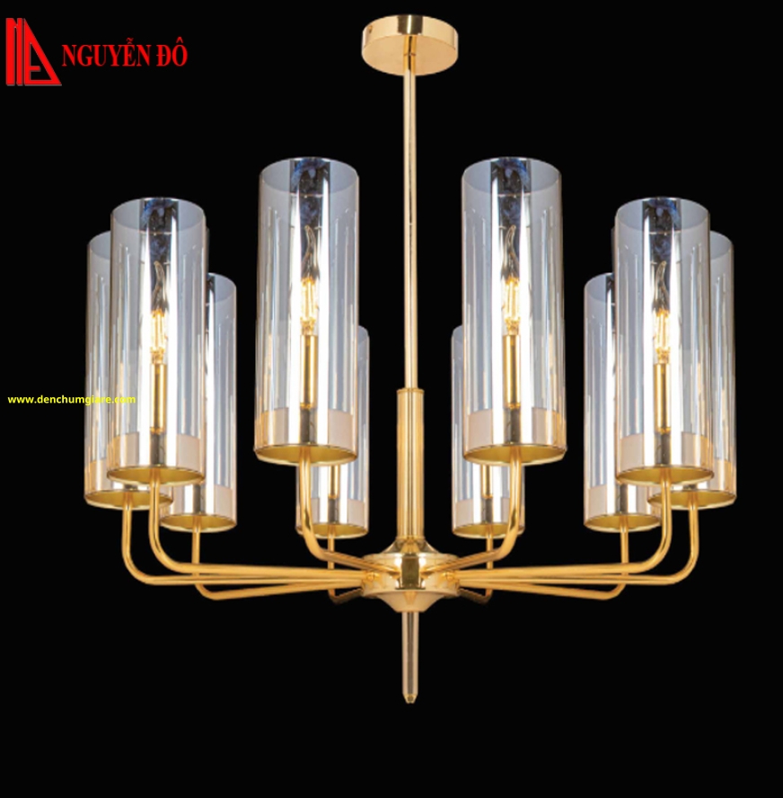 Đèn chùm hiện đại, đèn chùm trang trí TH-8088, tạo hình bởi hình trụ tròn thuỷ tinh và nến trang trí