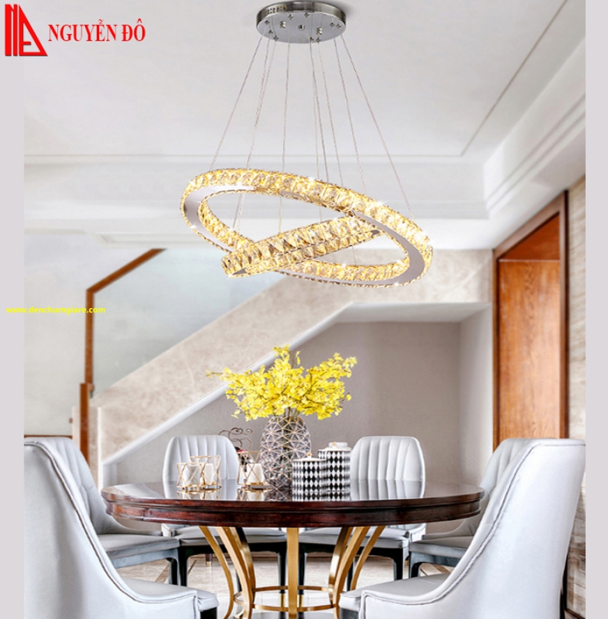 Đèn thả hiện đại, đèn thả pha lê TH-809A-19, 3 chế độ ánh sáng, tạo hình với 2 vòng