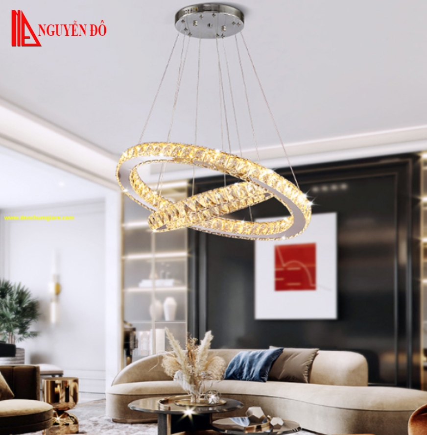 Đèn thả hiện đại, đèn thả pha lê TH-809A-19, 3 chế độ ánh sáng, tạo hình với 2 vòng