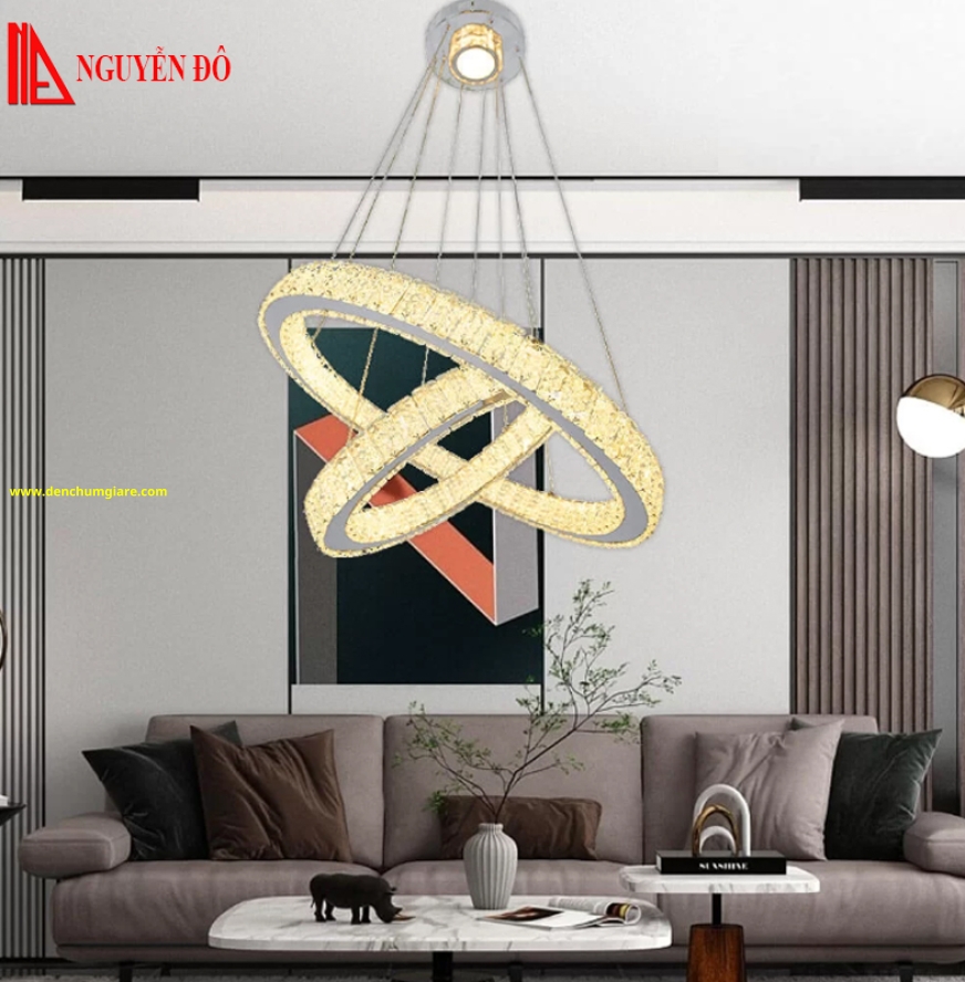 Đèn thả hiện đại, đèn thả pha lê TH-809A-19, 3 chế độ ánh sáng, tạo hình với 2 vòng