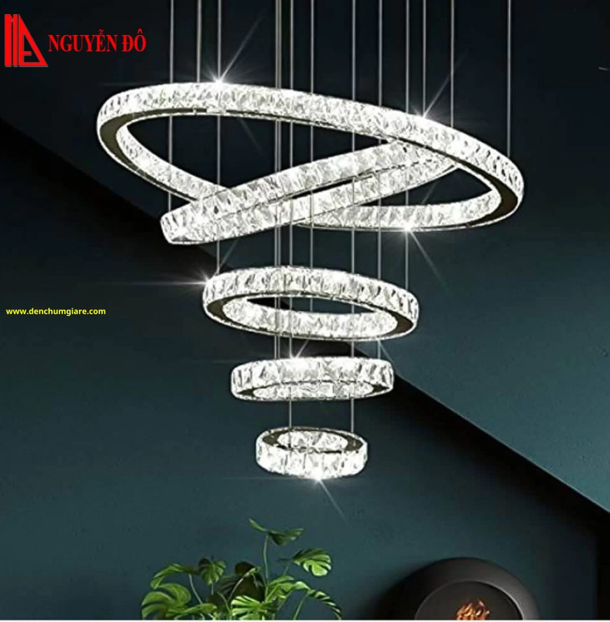 Đèn thả hiện đại, đèn thả pha lê TH-814-21, 3 chế độ ánh sáng, tạo hình với 5 vòng 