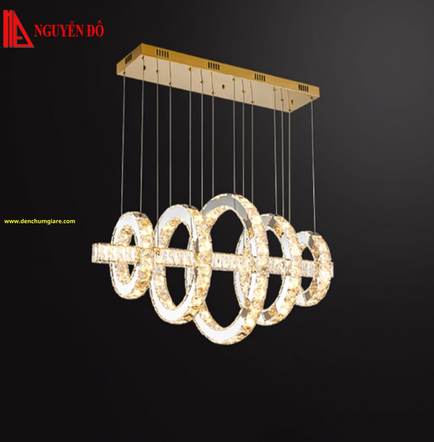Đèn thả hiện đại, đèn thả pha lê TH-819-22, 3 chế độ ánh sáng, tạo hình kết hợp với 5 vòng và thanh ngang.