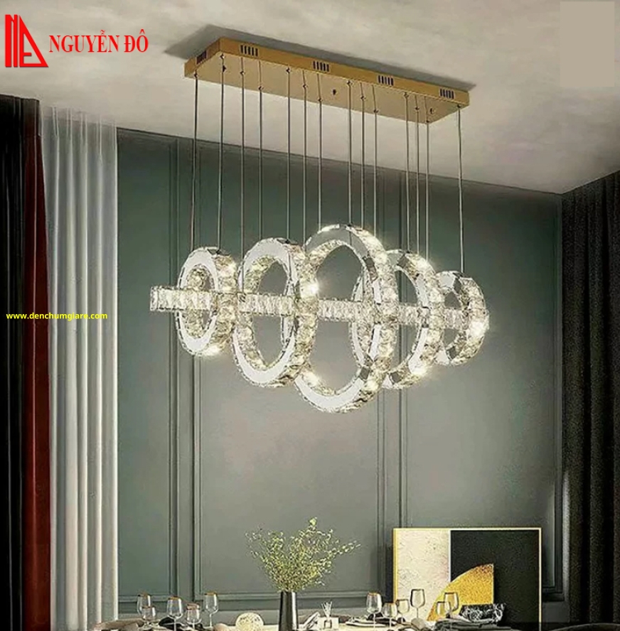 Đèn thả hiện đại, đèn thả pha lê TH-819-22, 3 chế độ ánh sáng, tạo hình kết hợp với 5 vòng và thanh ngang.