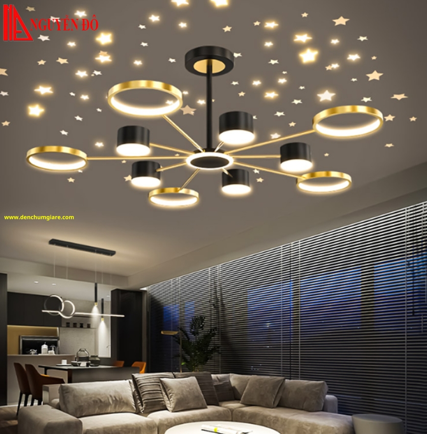 Đèn chùm hiện đại, đèn chùm trang trí TH-8239, tạo hình bởi 10 vòng Led cao cấp mạ xi vàng