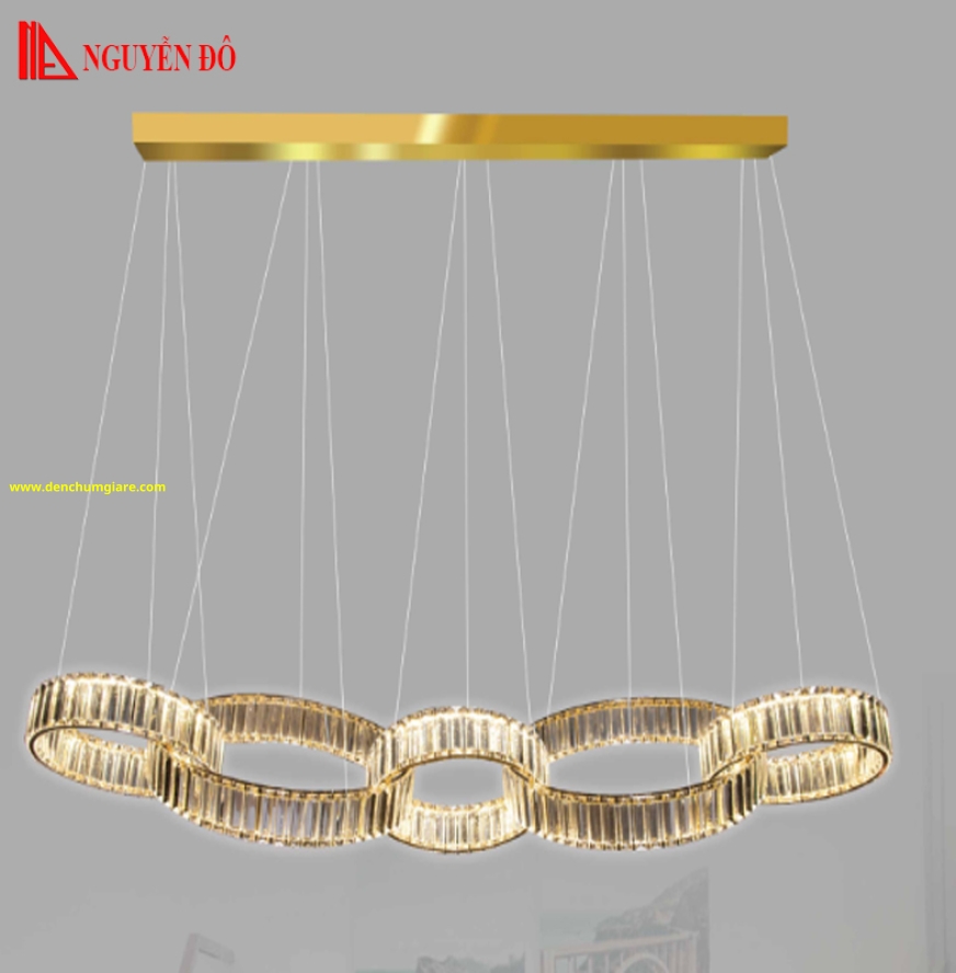 Đèn thả hiện đại, đèn thả pha lê TH-8316, 3 chế độ ánh sáng, tạo hình bởi 5 vòng pha lê cao cấp