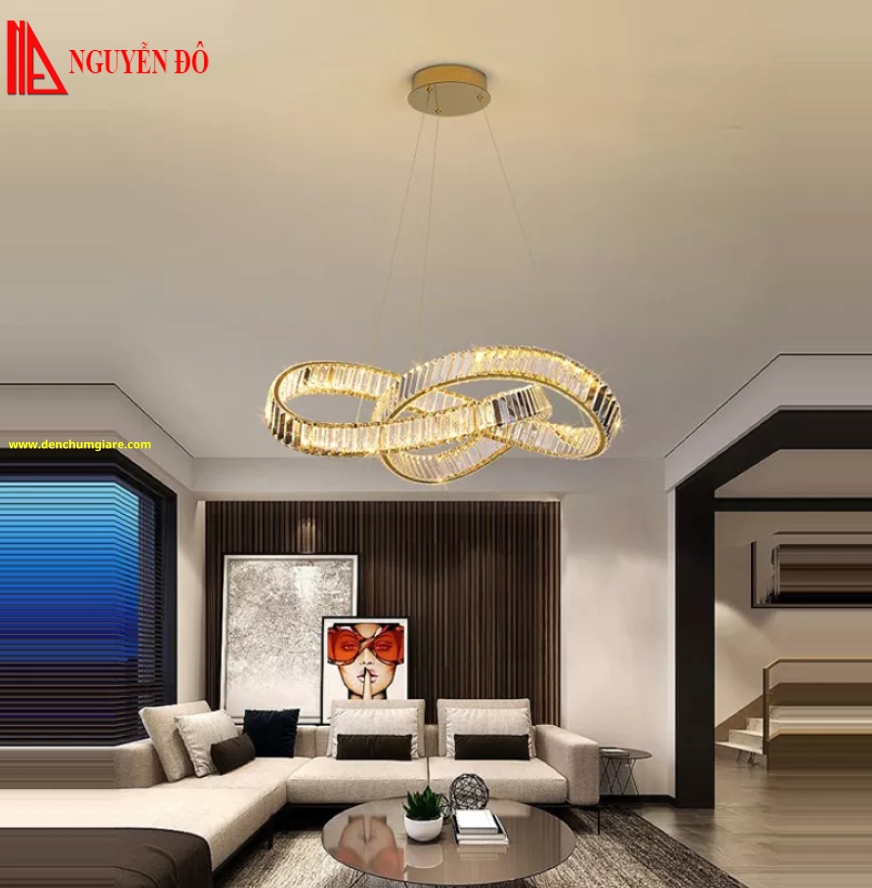 Đèn thả hiện đại, đèn thả pha lê TH-8317, tạo hình bởi vòng xoắn pha lê cao cấp 