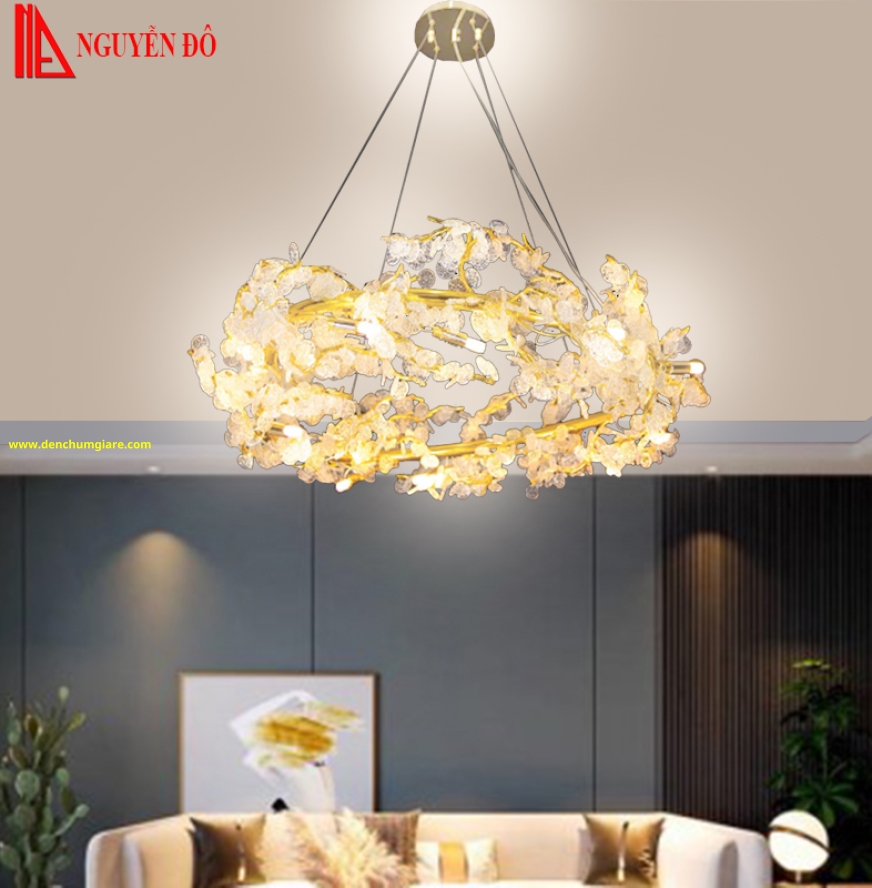 Đèn thả hiện đại, đèn thả pha lê TH-8335/336/337, tạo hình hoa lá Nguyệt Quế độc đáo 