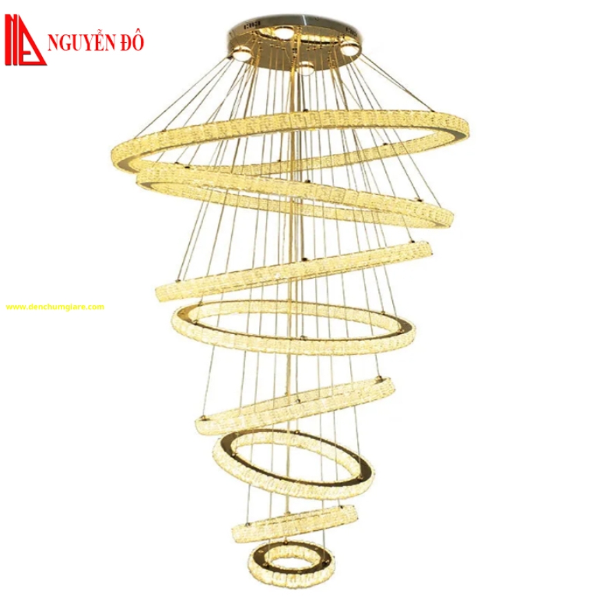 Đèn thả hiện đại, đèn thả pha lê TH-835A-18, 3 chế độ ánh sáng, tạo hình với 8 vòng 