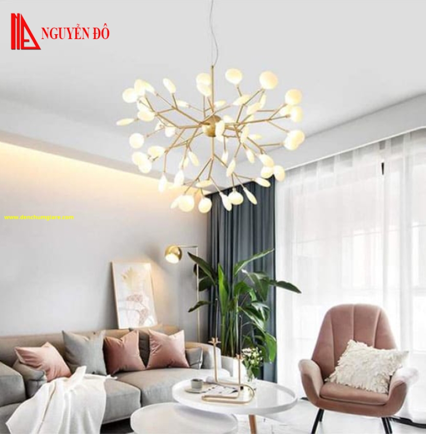 Đèn thả hiện đại, đèn thả pha lê TH-852B, tạo hình bởi các led lá thuỷ tinh cao cấp