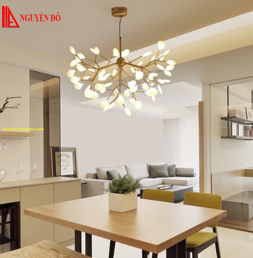 Đèn thả hiện đại, đèn thả pha lê TH-852B, tạo hình bởi các led lá thuỷ tinh cao cấp