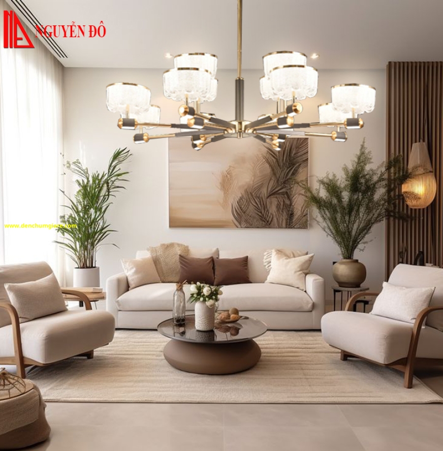 Đèn chùm hiện đại, đèn chùm trang trí TH-8635/TH-8636, tạo hình bởi chảo đèn thuỷ tinh cao cấp
