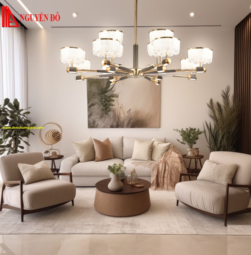 Đèn chùm hiện đại, đèn chùm trang trí TH-8635/TH-8636, tạo hình bởi chảo đèn thuỷ tinh cao cấp