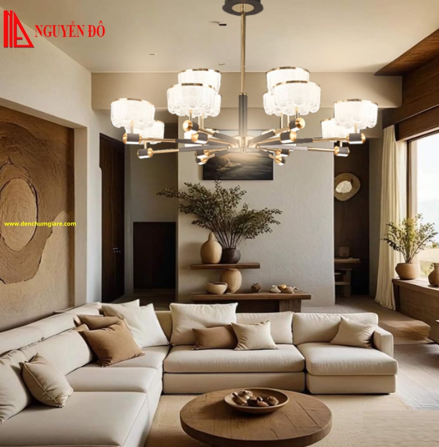 Đèn chùm hiện đại, đèn chùm trang trí TH-8635/TH-8636, tạo hình bởi chảo đèn thuỷ tinh cao cấp