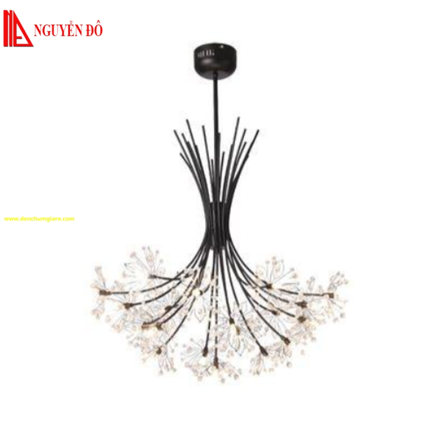 Đèn thả hiện đại, đèn thả pha lê TH-105A-21, tạo hình thành chùm hoa thuỷ tinh với thân đèn màu đen
