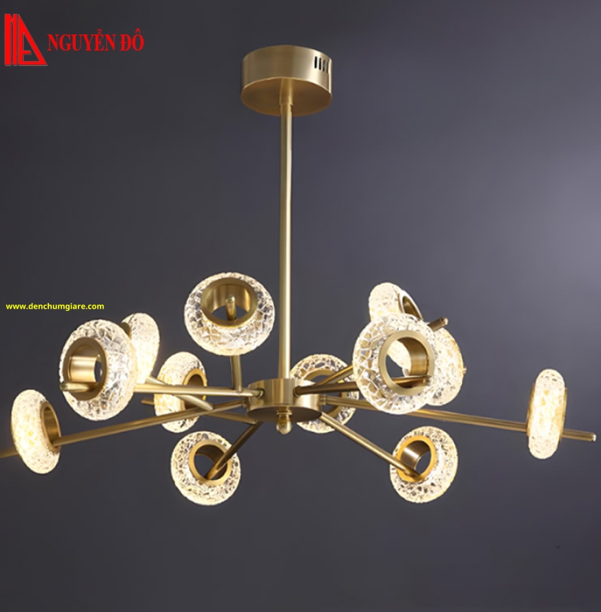 Đèn chùm hiện đại, đèn chùm trang trí THCN 239, tạo hình bởi 12 vòng trang trí pha lê cao cấp